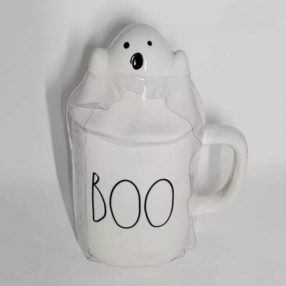 New Rae Dunn 2020 White BOO Mug with Ghost Topper Lid